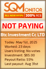 Btc Investment Cc LTD HYIP Status Button