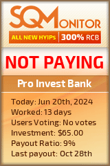 Pro Invest Bank HYIP Status Button